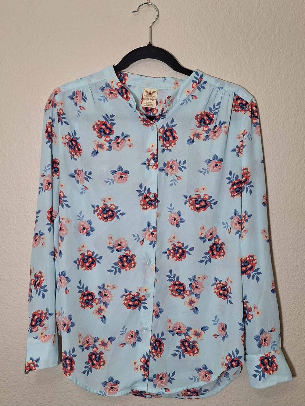 Faded Glory Sky Blue Floral Button-Front Blouse